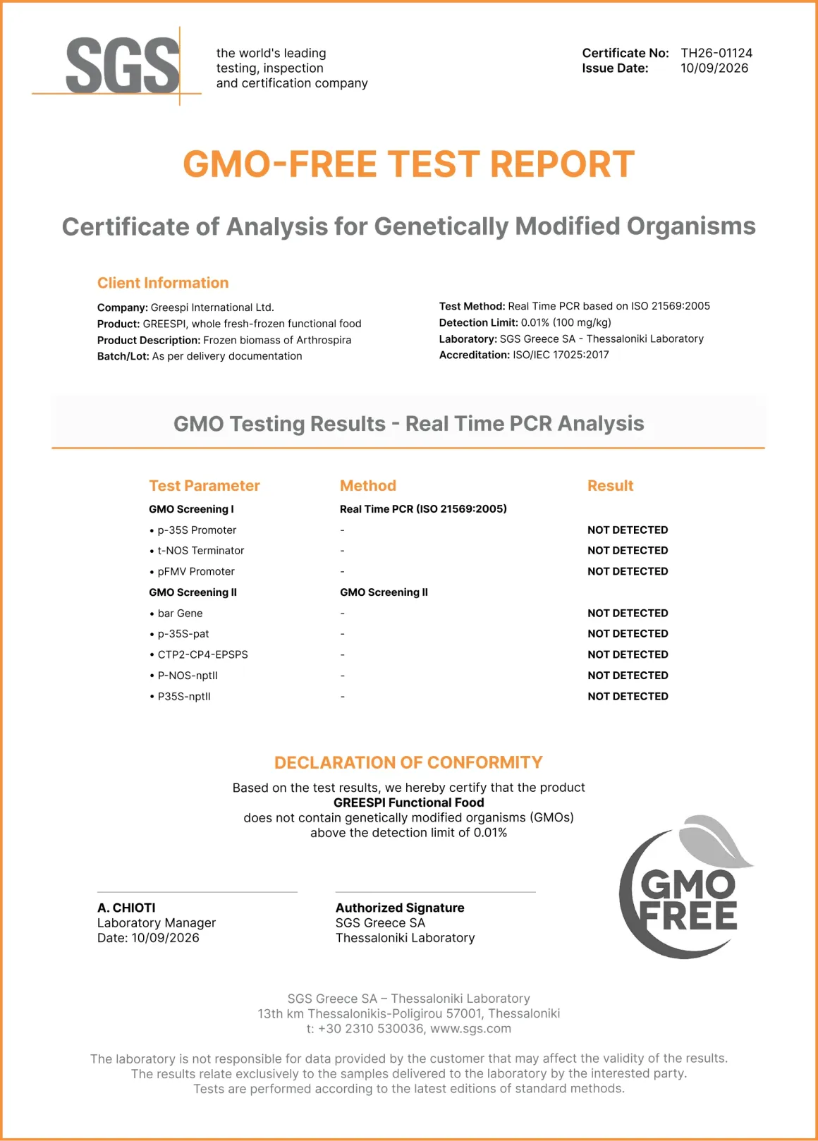 GMO-FREE TEST REPORT